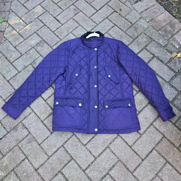 Lauren Ralph Lauren Quilted Jacket Women Sz XL Purple Black Corduroy Collar Trim - Picture 6 of 13